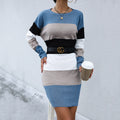 Women Wear Early Autumn Casual Color Matching Long Sleeve Sweater Dress